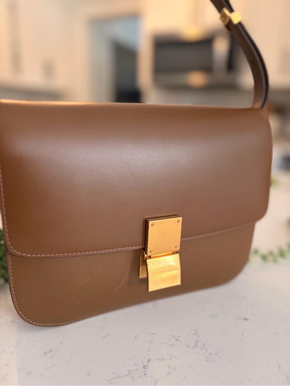 Celine Brown Leather Box Shoulder Bag with Gold Lock - Picture 2 of 7
